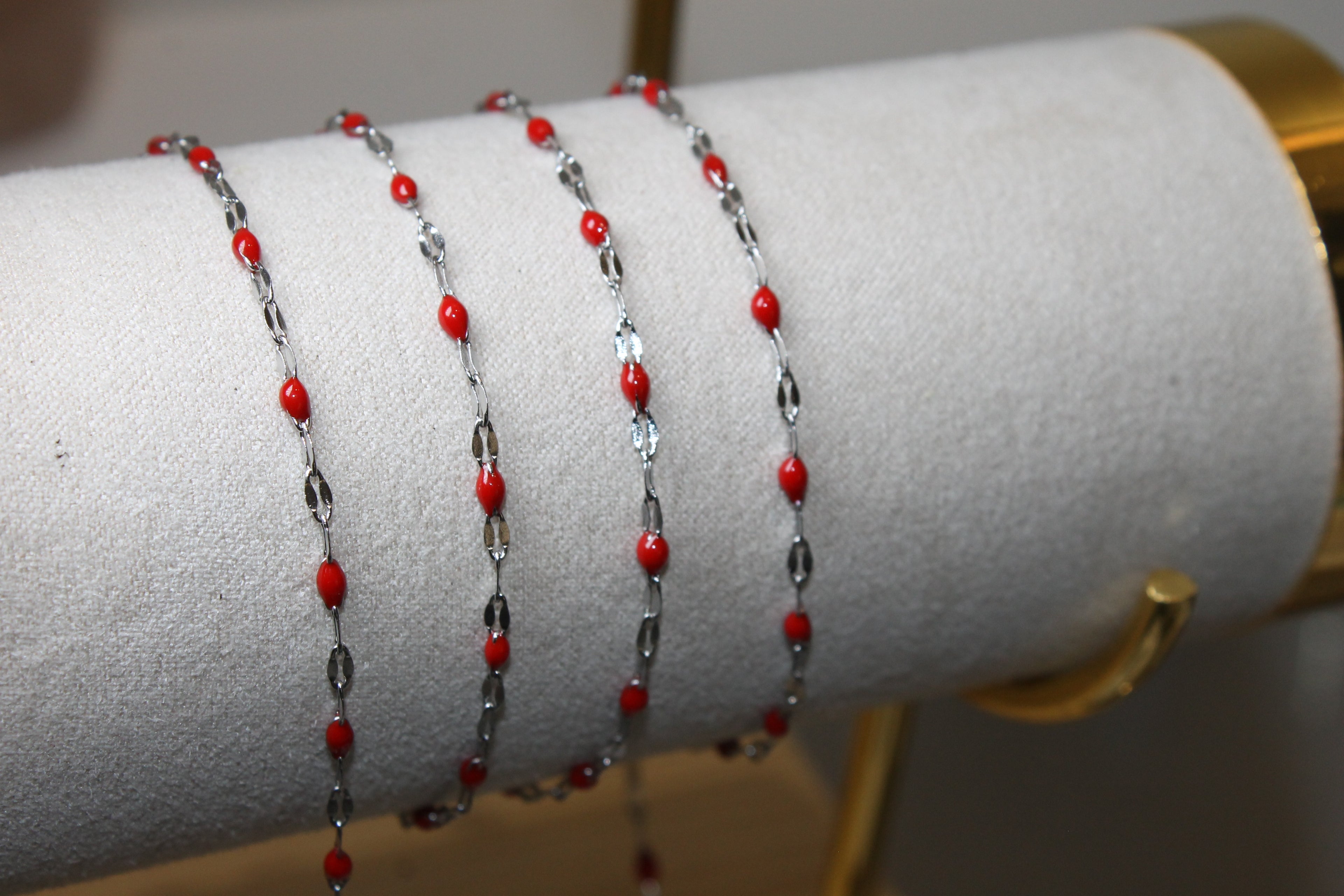 Red Enamel Silver PVD Stainless Steel Chain