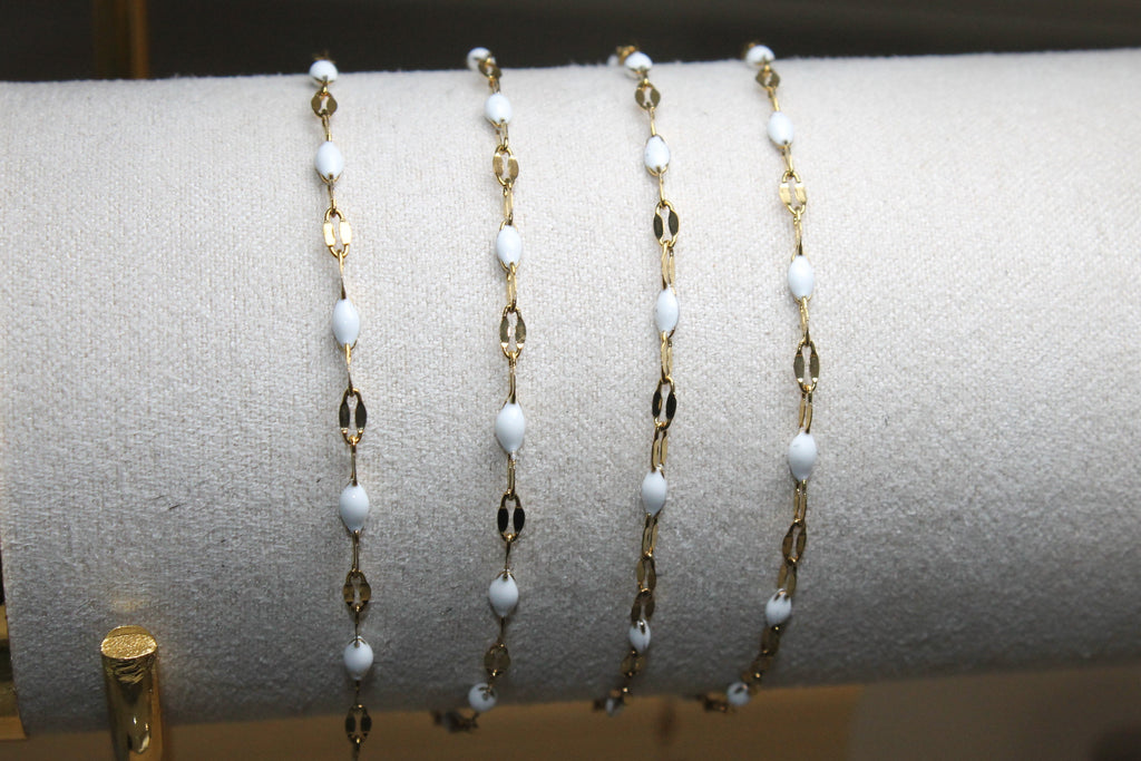 White Enamel Gold PVD Stainless Steel Chain
