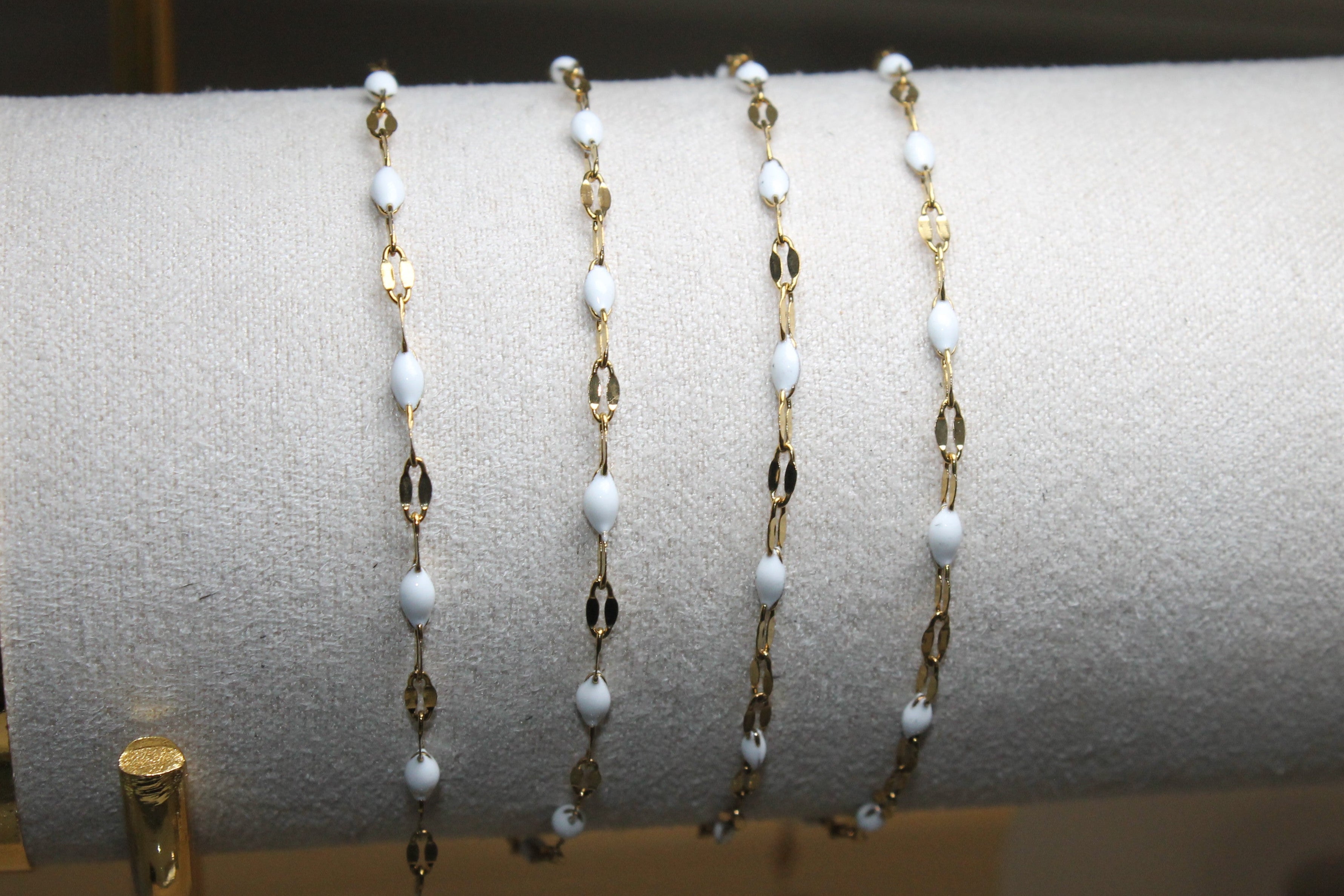 White Enamel Gold PVD Stainless Steel Chain