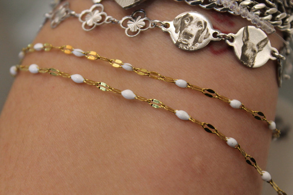 White Enamel Gold PVD Stainless Steel Chain