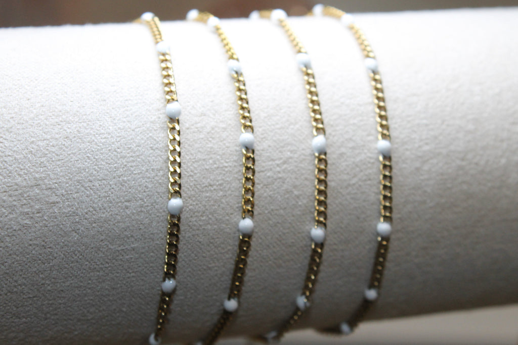 White Enamel Gold PVD Stainless Steel Curb Chain