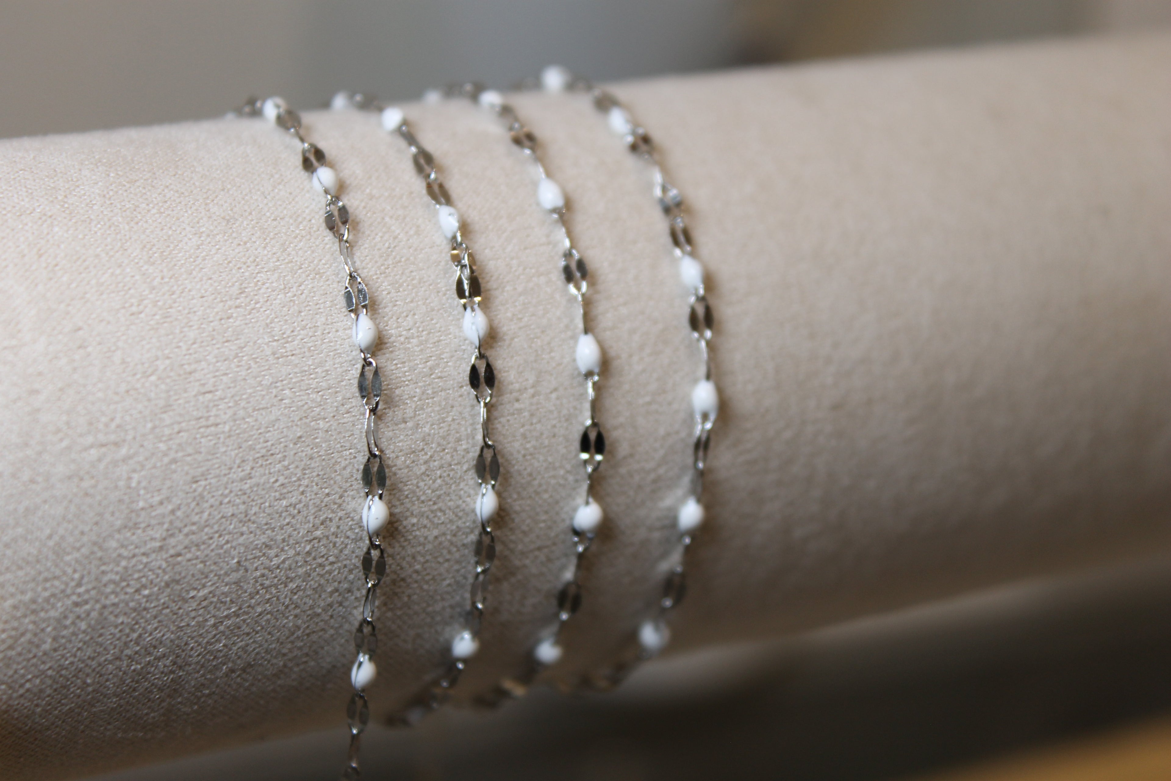 White Enamel Silver PVD Stainless Steel Chain