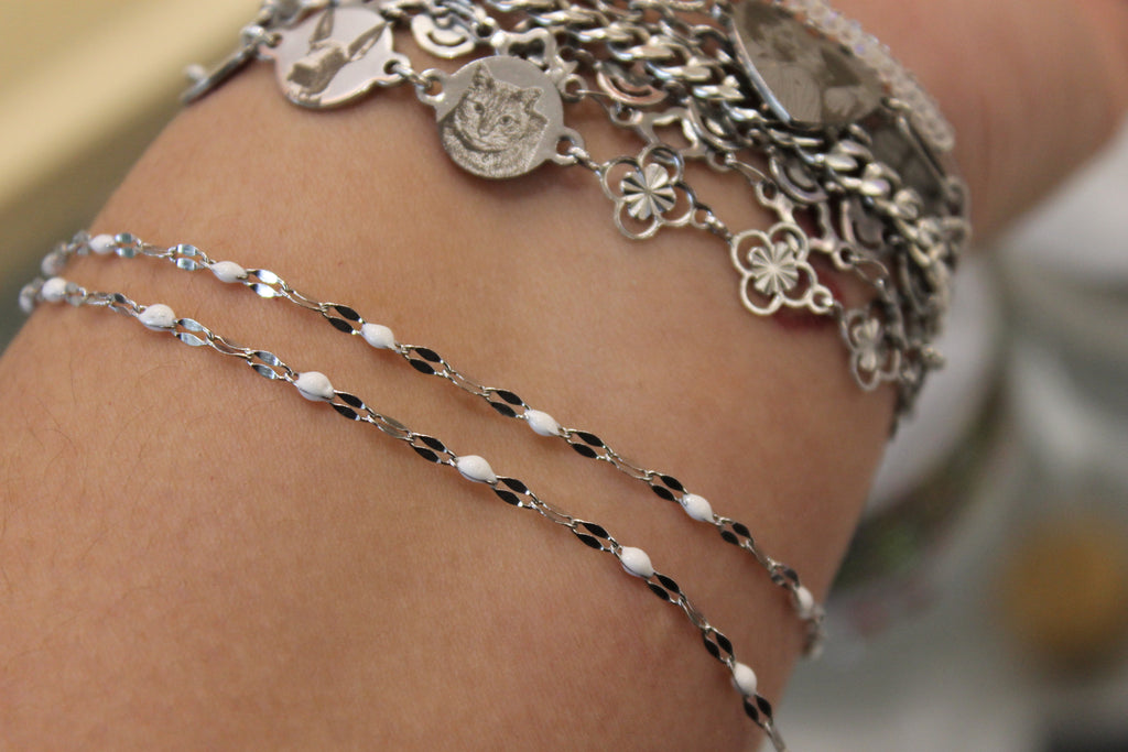 White Enamel Silver PVD Stainless Steel Chain
