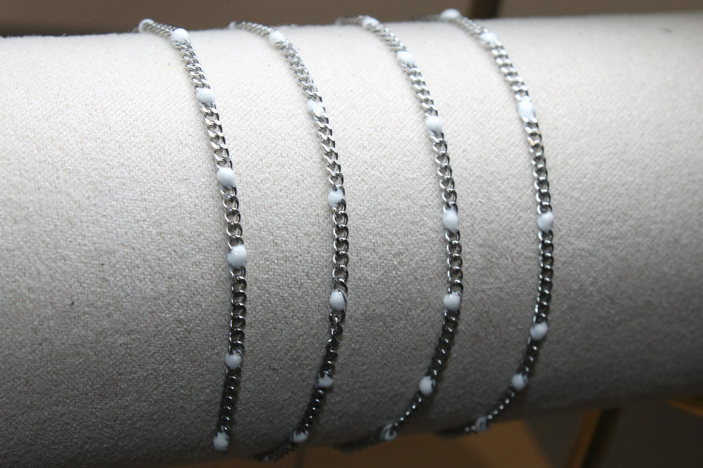 White Enamel Silver PVD Stainless Steel Curb Chain