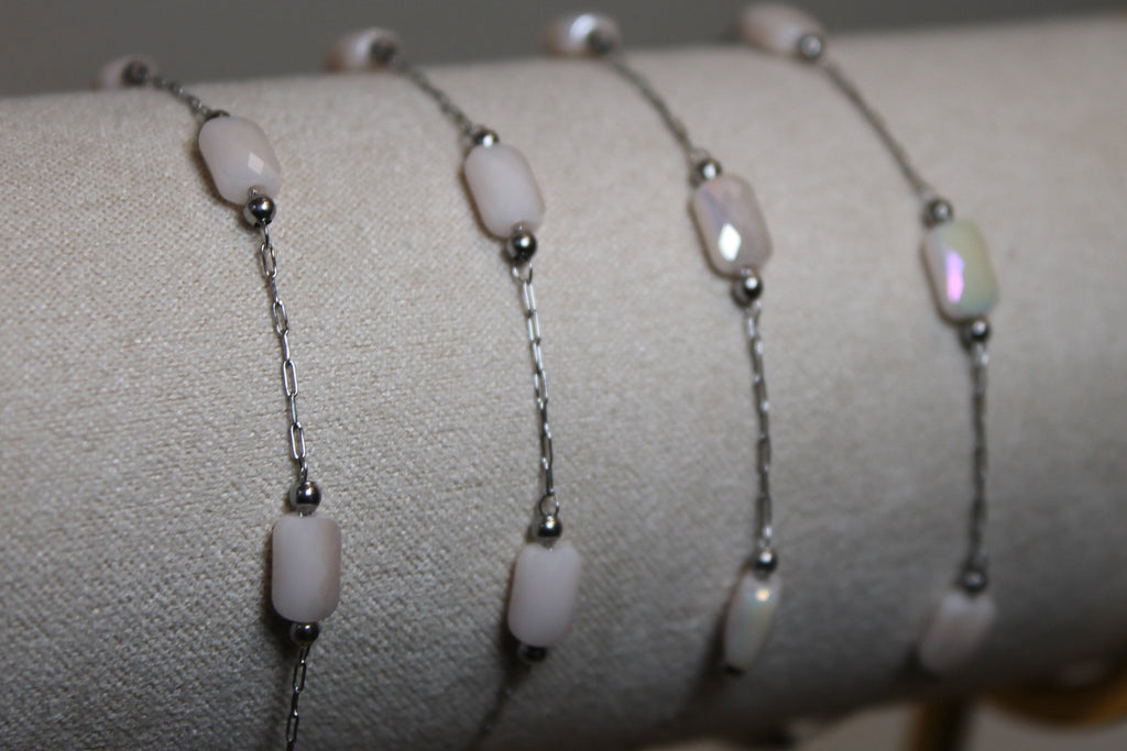 White Gem Chain in Stainless Steel