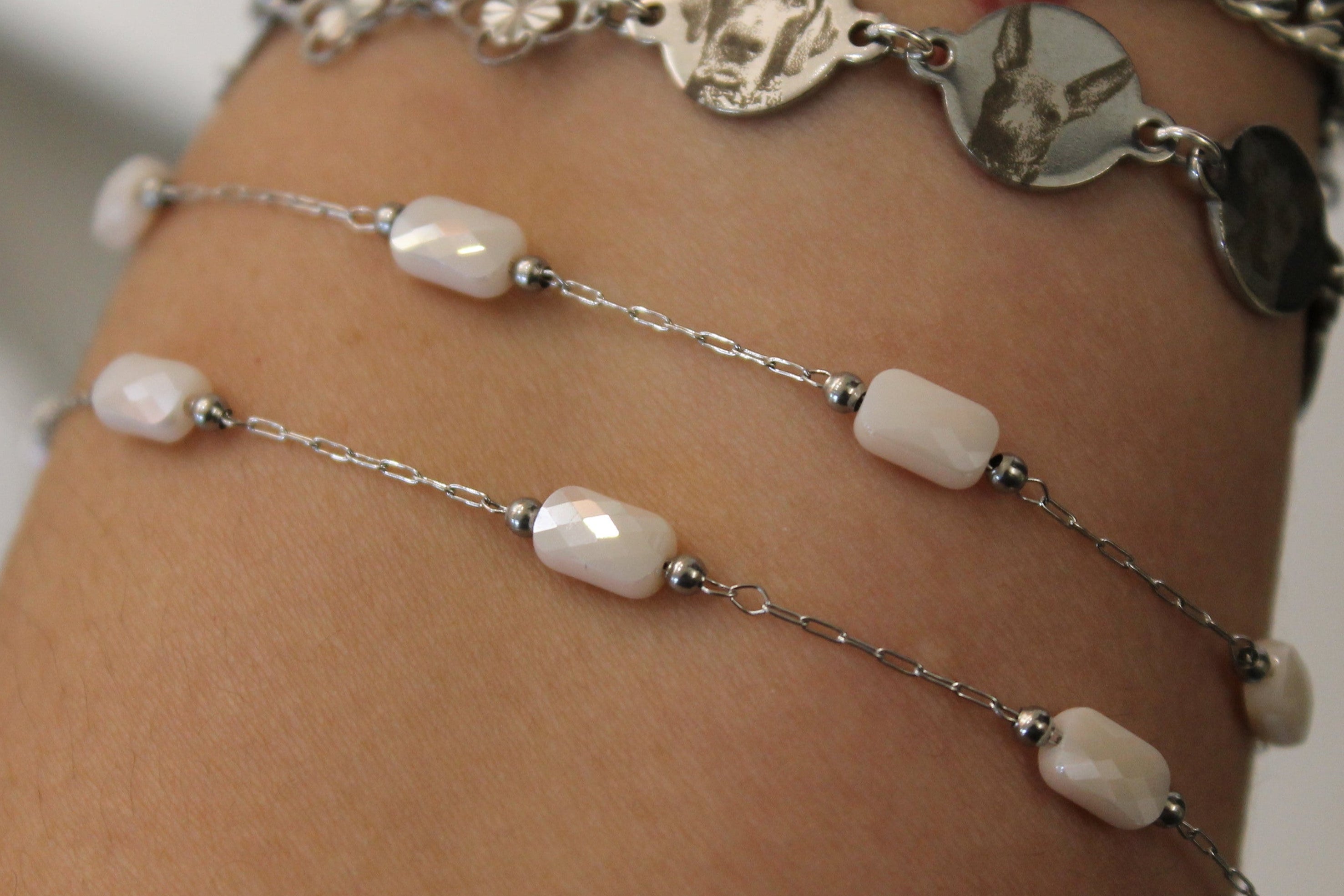 White Gem Chain in Stainless Steel